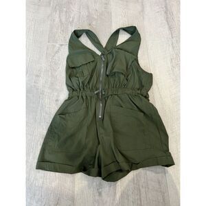 FP Movement XS Green Criss Cross Noiseless Back On Trek Shortsie Romper EUC